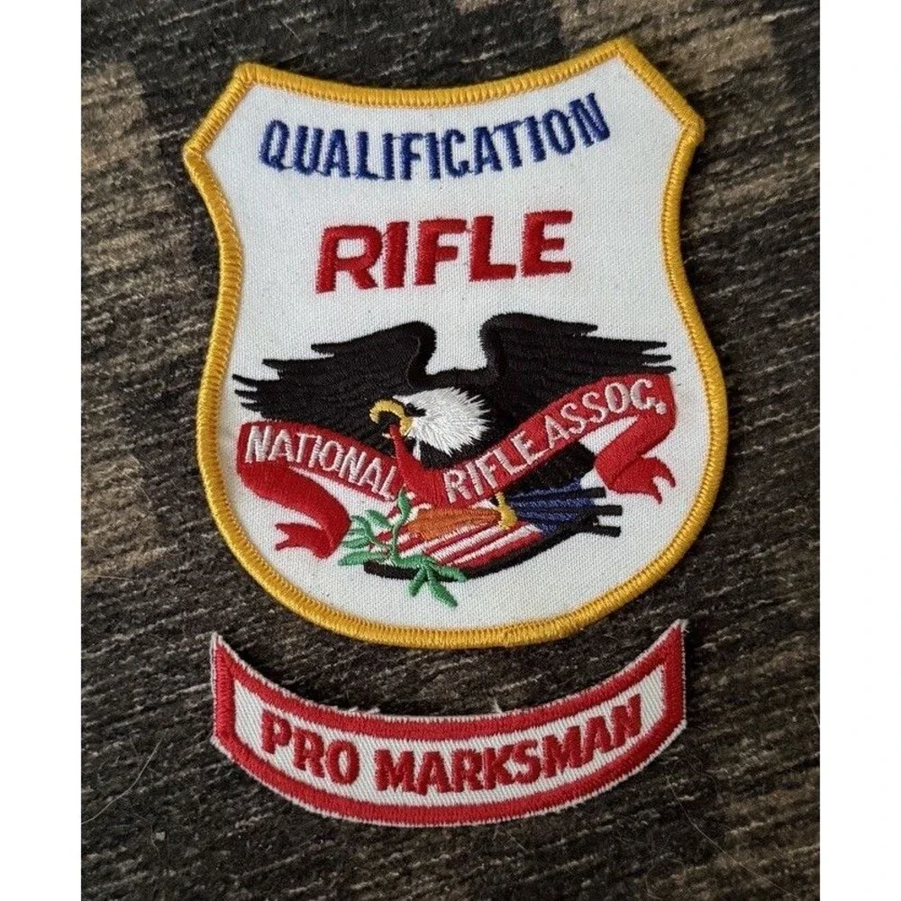 Vintage NRA Qualification Patch & Pro Marksman Rocker Tab Patch Embroidered Set